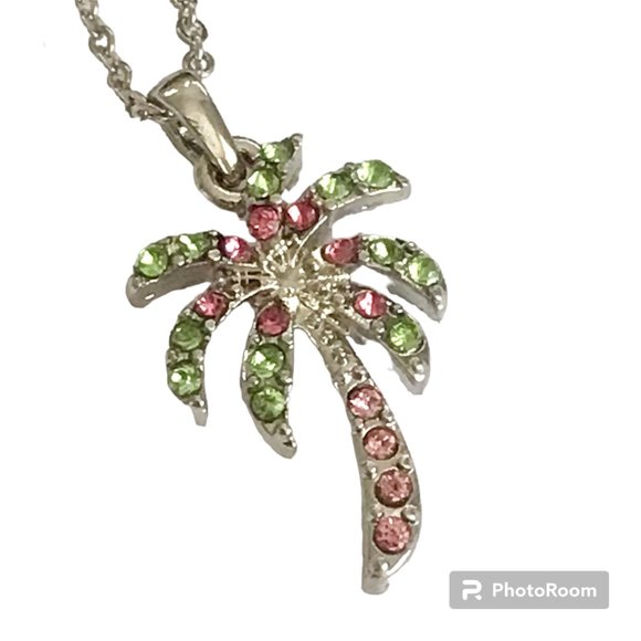 Palm Tree Necklace 18" Silver Rhodium Plated Coconut Island Beach Nautical - Picture 1 of 12